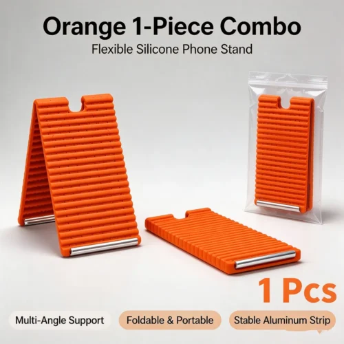 Orange flexible silicone folding stand standing and lying flat