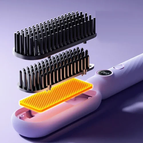 Inside view of the hair straightener brush heating plate and comb