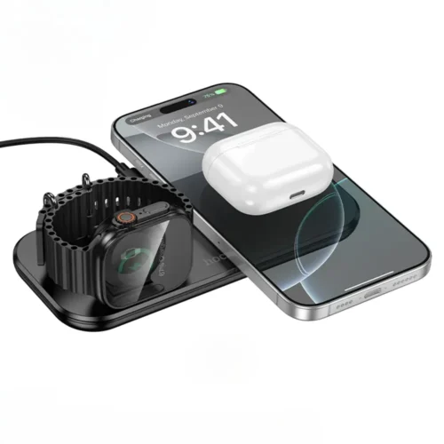 hoco CW65 wireless charger charging phone, earbuds and watch