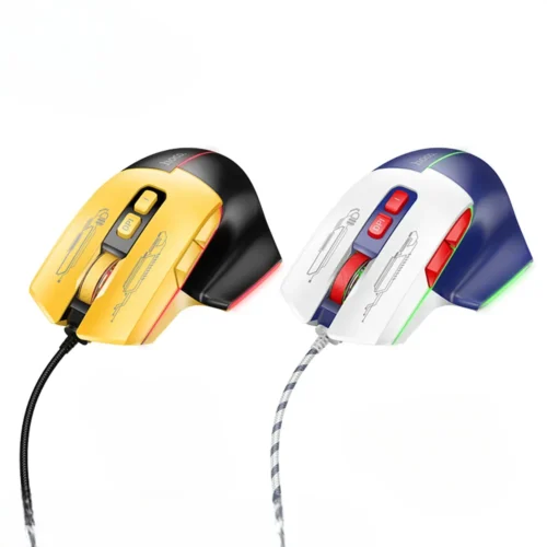 hoco GM31 gaming mouse in white and blue, top view