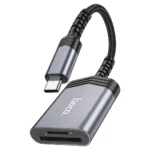 hoco UA25 2-in-1 USB-C card reader with SD and TF slots, silver