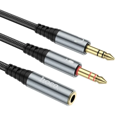 hoco UPA21 3.5mm Female to 2x Male Audio Adapter – Headset to PC Mic + Headphone Ports, 25cm