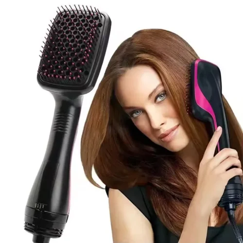 Woman styling hair with the hot air brush
