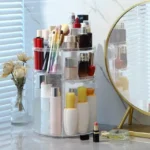 360° Rotating Makeup Organizer – 8-Layer Clear Cosmetic Storage Stand with Adjustable Trays