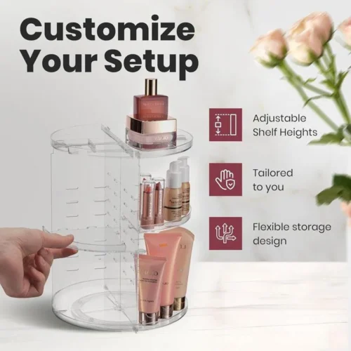 360° Rotating Makeup Organizer – 8-Layer Clear Cosmetic Storage Stand with Adjustable Trays – image 3