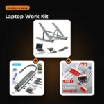 Laptop Work Kit – bundle of Laptop Stand Creative Folding Storage Bracket - Portable & Ergonomic Fiber Plastic Design, Speed X 8 In 1 Type-C Hub – High-Speed USB-C Adapter with 4K HDMI, USB 3.0 Ports, SD/TF Card Reader, and More, Soft Brush 5 In 1 Multi-function Cleaning Tools Kit for Keyboards & Earphones – High-Density Brush Set (Random Color)