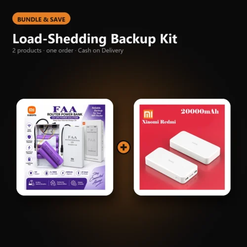 Load-Shedding Backup Kit – bundle of 12V Router Power Bank – 6 Cell Backup for WiFi Router, MI Powerbank 20000mAh – Fast Charging Portable Power Bank