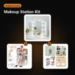 Makeup Station Kit – bundle of Vanity Mirror Lights – Usb Vanity Lights Makeup Lighting 10 Dimmable Light Bulbs – Hollywood Style Led Vanity Mirror Lights Kit For Makeup – Table Bathroom Dressing Room, Premium Makeup Organizer – Clear, Multi-Compartment Cosmetic Storage Solution, Electric Makeup Brush Cleaner and Dryer Set – Quick and Efficient Makeup Tool Cleaner