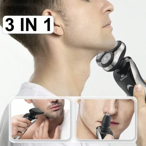 Man using the 3-in-1 rotary shaver on his jaw
