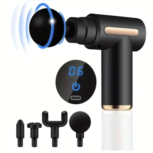 Mini massage gun with LED display and 4 massage heads