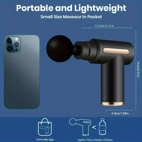 Mini massage gun size compared with a phone