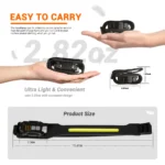 Rechargeable LED headlamp with motion sensor, size and weight