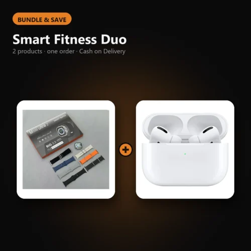 Smart Fitness Duo – bundle of M500 Ultra 7-in-1 Smartwatch - Multi-Function, Health Tracking, Waterproof, and Fitness Companion, AirPods Pro Wireless Earbuds with Active Noise Cancellation & Transparency Mode