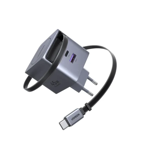 UGREEN 45W GaN fast charger with built-in retractable cable