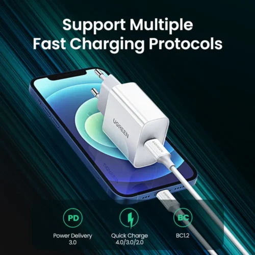 UGREEN 20W PD charger fast charging an iPhone