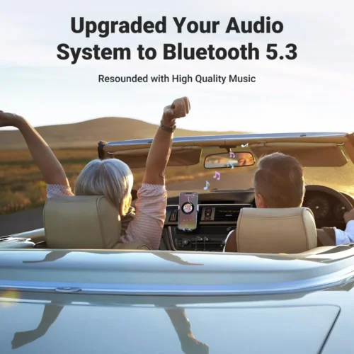 UGREEN Bluetooth receiver connected to a car radio AUX input