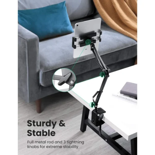 UGREEN folding long arm holder used on a bedside table
