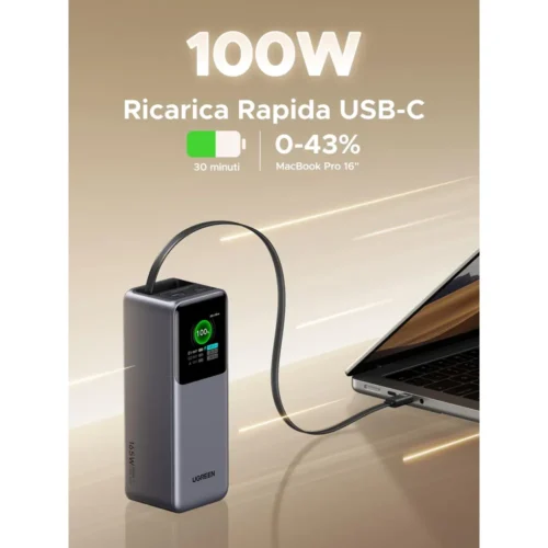 UGREEN 165W power bank retractable USB-C cable pulled out