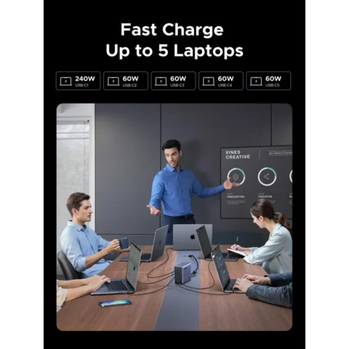 UGREEN Nexode 500W desktop charging station on an office desk