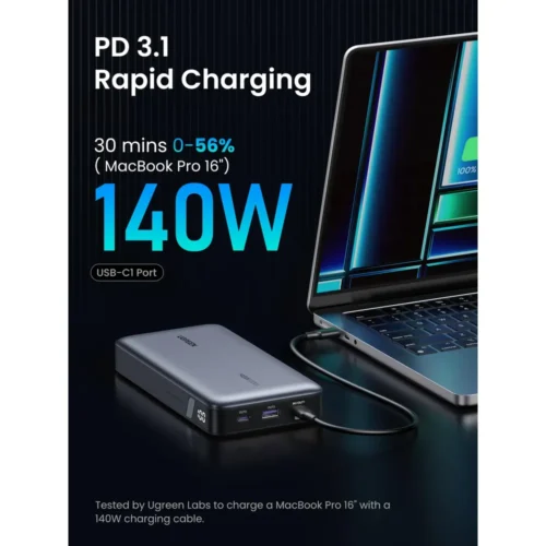 UGREEN 145W power bank charging a laptop