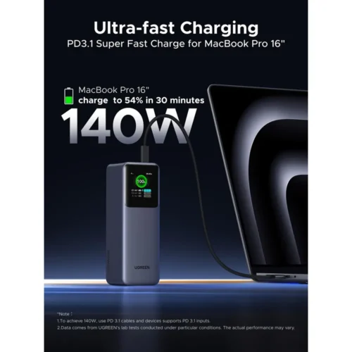 UGREEN 200W power bank charging a laptop over USB-C