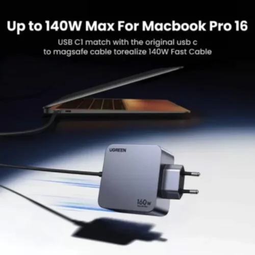 UGREEN 160W GaN charger four ports close up