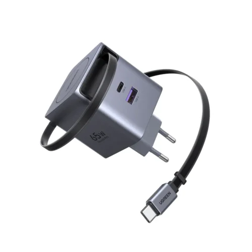 UGREEN Nexode Pro 65W 3-Port GaN Charger with Retractable Cable – Laptop & Phone Fast Charger