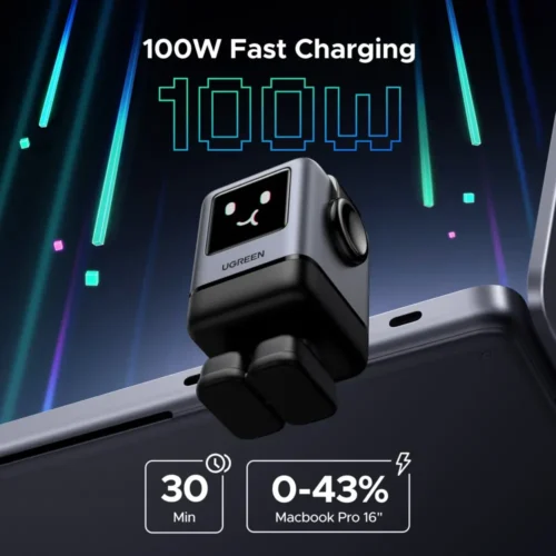 UGREEN Uno 100W charger fast charging a laptop