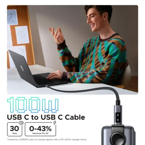 UGREEN Uno 100W USB-C cable fast charging a laptop