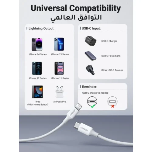UGREEN USB-C to Lightning cable charging and data transfer