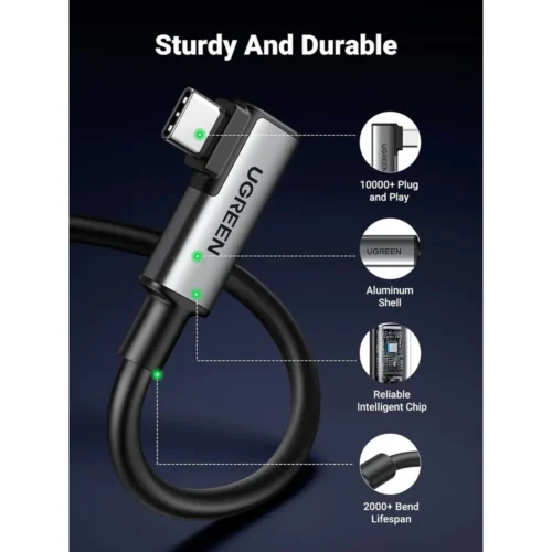 UGREEN right angle USB-C plug close-up on the link cable