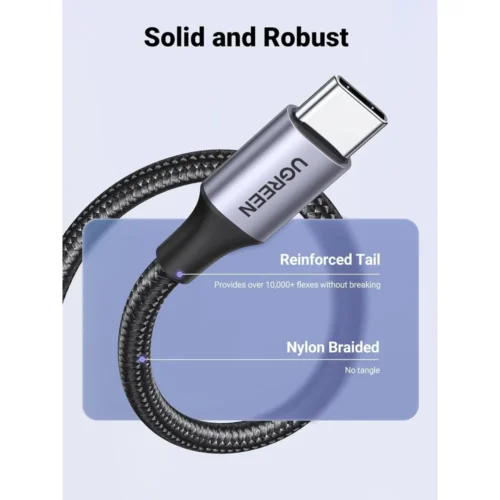 UGREEN long Type-C cable charging a phone from the bed