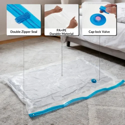 Vacuum Storage Bags for Razai, Blankets & Clothes – 5 Bags + Hand Pump