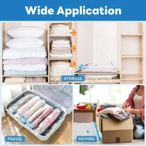 Vacuum storage bags for wardrobe storage, travel and shifting house