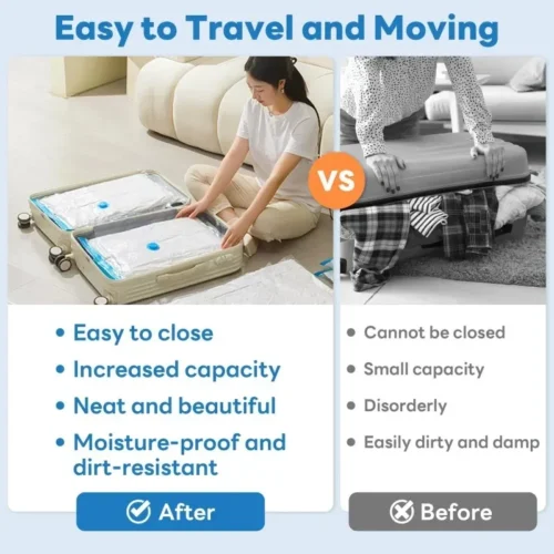 Vacuum bags packing clothes into a suitcase