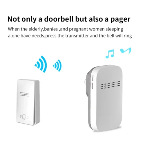 Self-powered wireless doorbell button and plug-in receiver