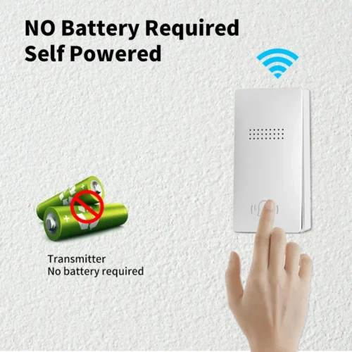 Pressing the self-powered wireless doorbell button, no battery required