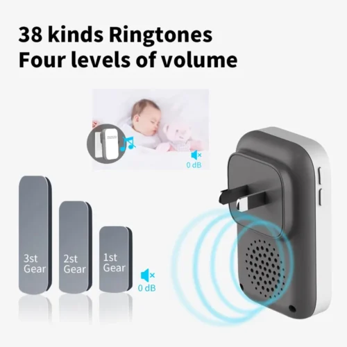 Wireless doorbell receiver with 38 ringtones and 4 volume levels